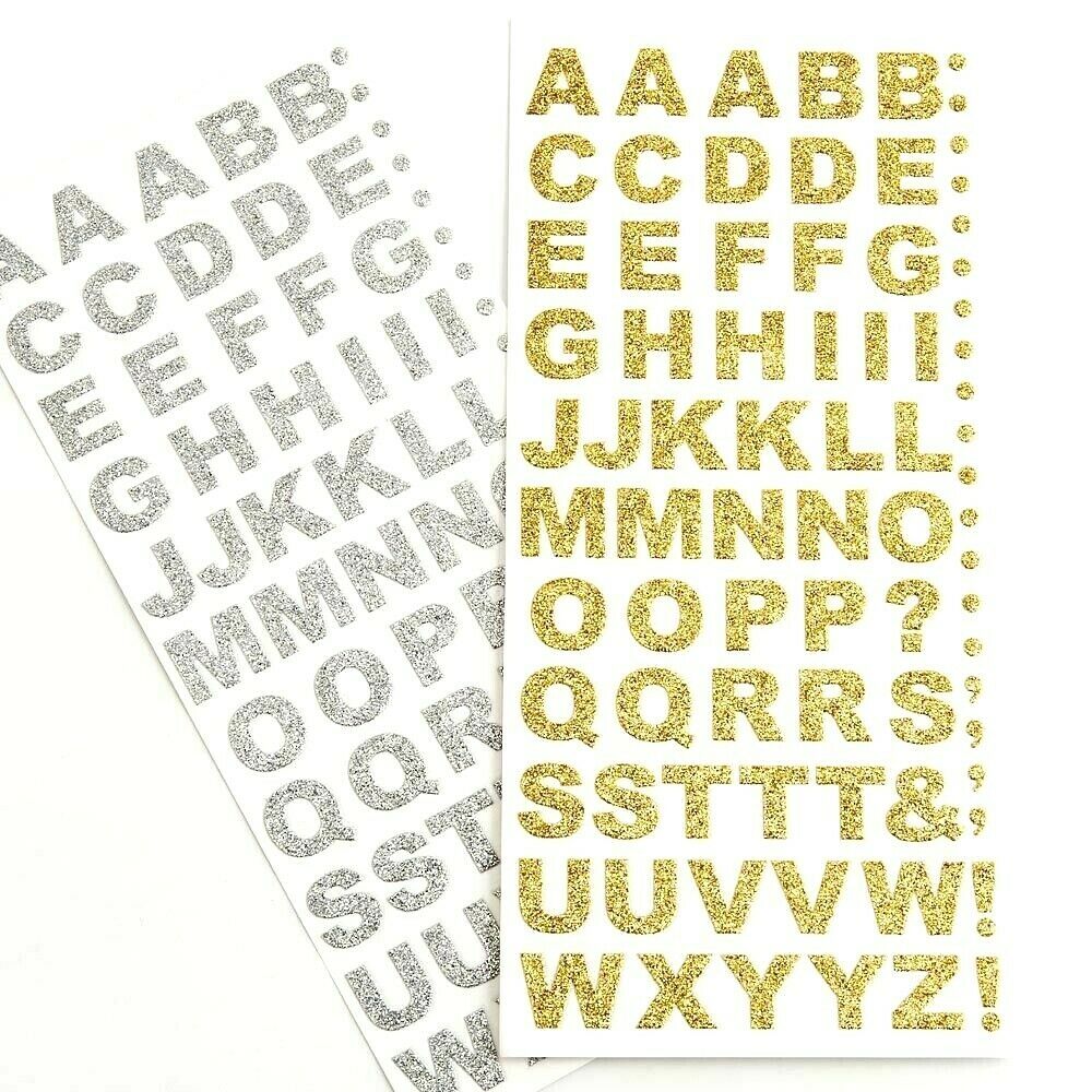 Crafter's Square Stickers LETTERS GOLD Glitter 70 Pieces NIP And Foil  letters