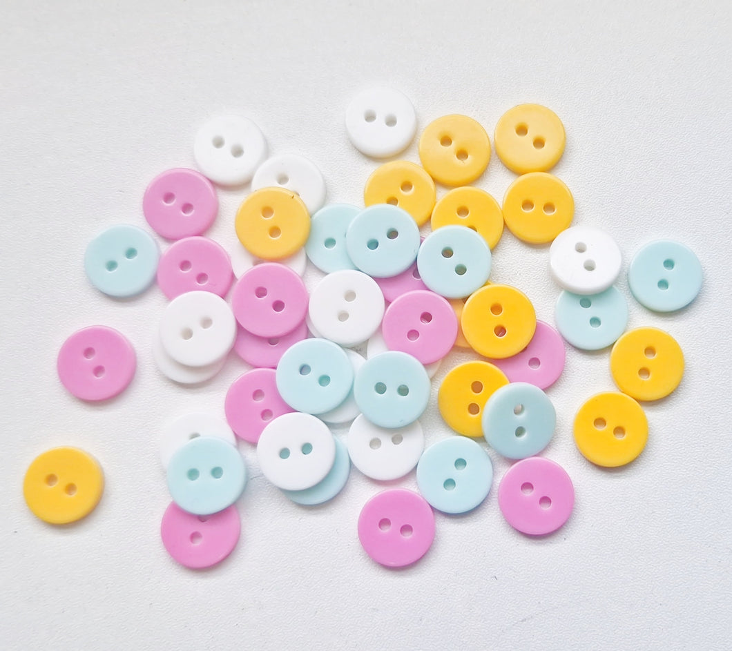 Trucraft - 10mm - Mixed Baby Buttons - Flat 2 Hole - Pack of 50