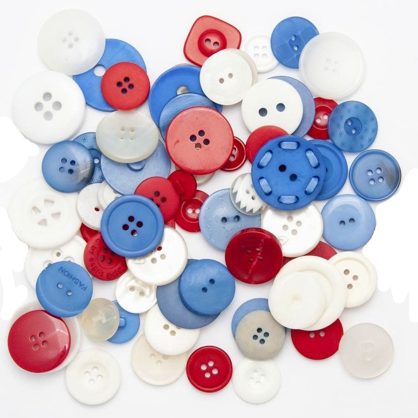 Trucraft - Craft Buttons - Red White and Blue Mix - Assorted Sizes - 95g Pack