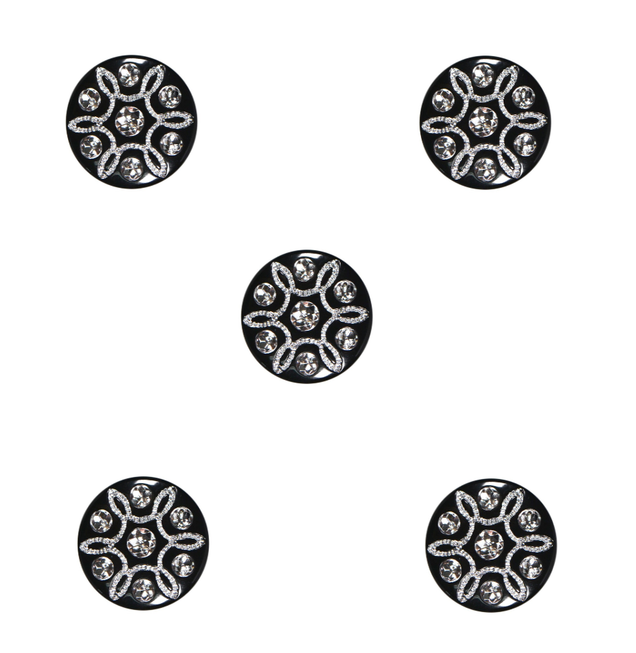 Trucraft - 15mm - Black Round Diamante Shank Buttons - Pack of 5