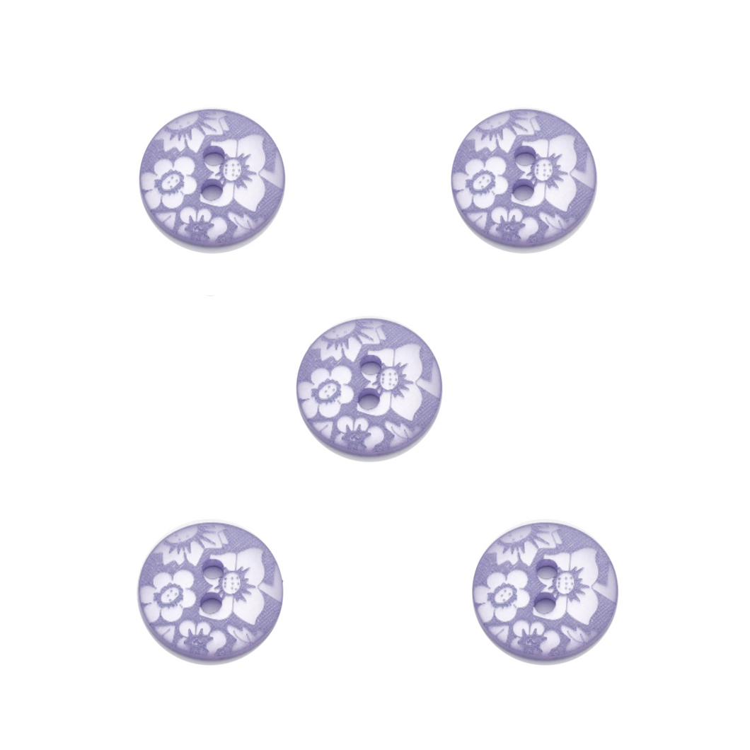 Trucraft - 15mm Floral Damask - Two Hole Buttons - Lilac - Pack of 5