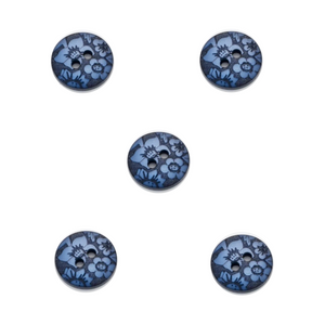 Trucraft - 13mm Floral Damask - Two Hole Buttons - Navy - Pack of 5