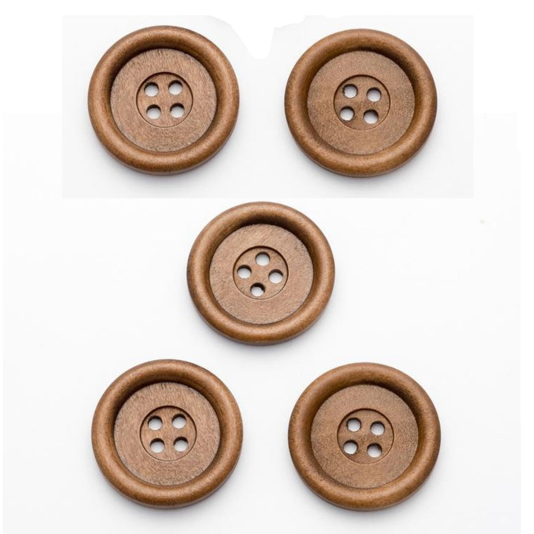 Trucraft - Wooden Coat Buttons - Four Hole - 23mm - Size 36 - Pack of 5