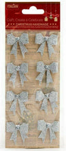 Load image into Gallery viewer, thecraftshop.net Italian Options - Silver Glitter Sparkle Bows Christmas Card Toppers - Pack of 8
