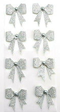 Load image into Gallery viewer, thecraftshop.net Italian Options - Silver Glitter Sparkle Bows Christmas Card Toppers - Pack of 8
